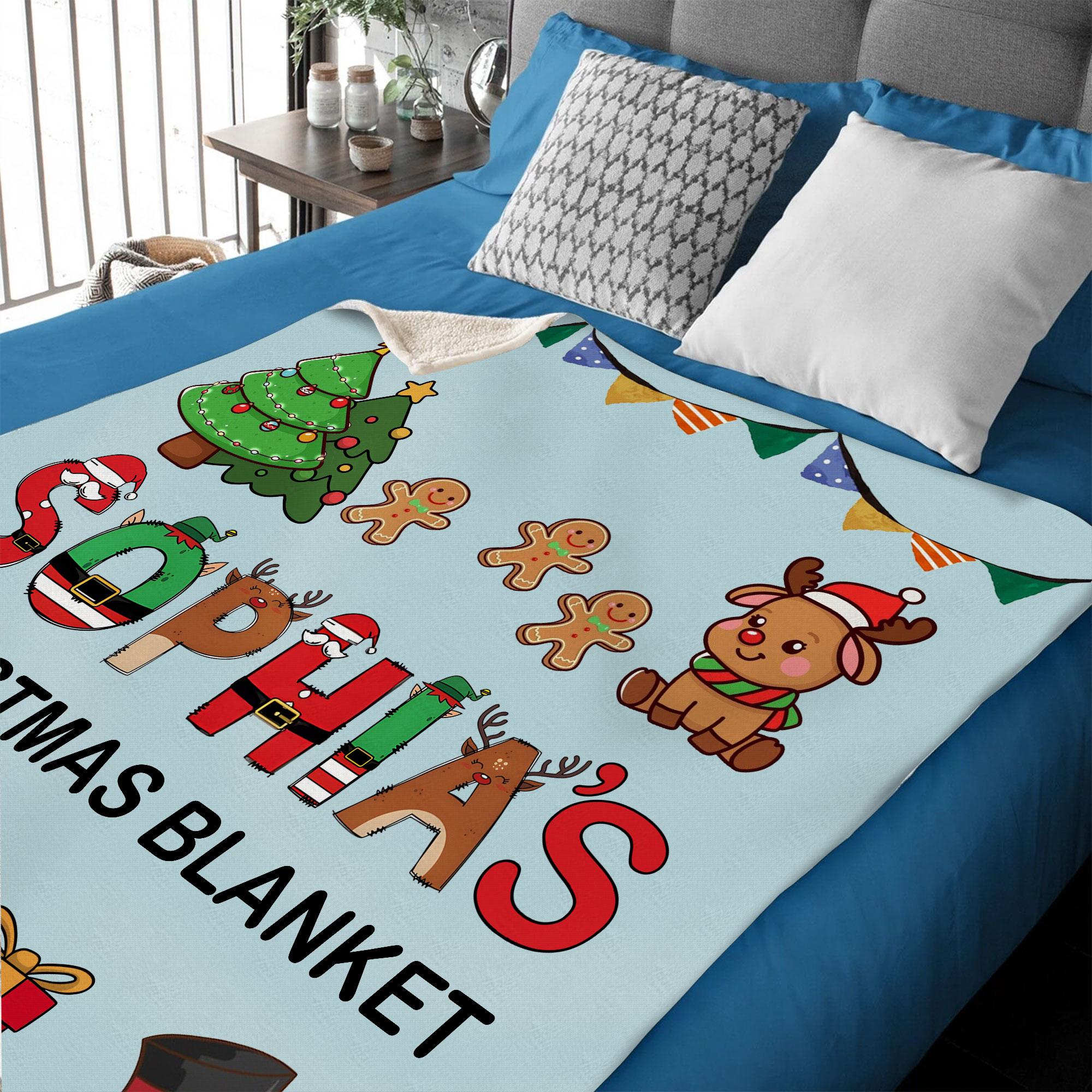Personalized Christmas Sherpa Blanket With Kid&#39;s Name, Baby Blanket, Christmas Gifts For Kid, Christmas Blanket for Kids, Kids Santa Blanket