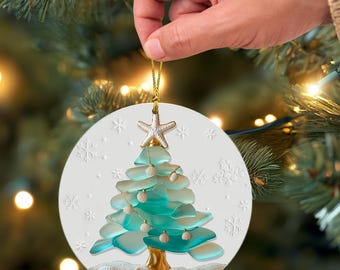 パーソナライズされたシーグラスクリスマスツリー2層アクリル