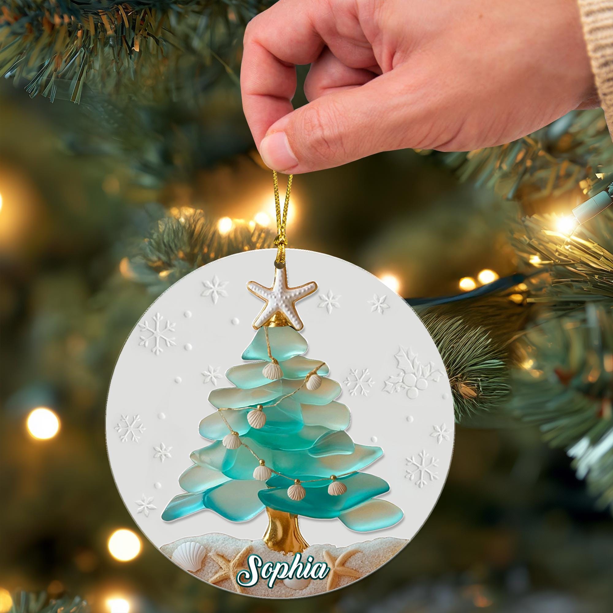パーソナライズされたシーグラスクリスマスツリー2層アクリル
