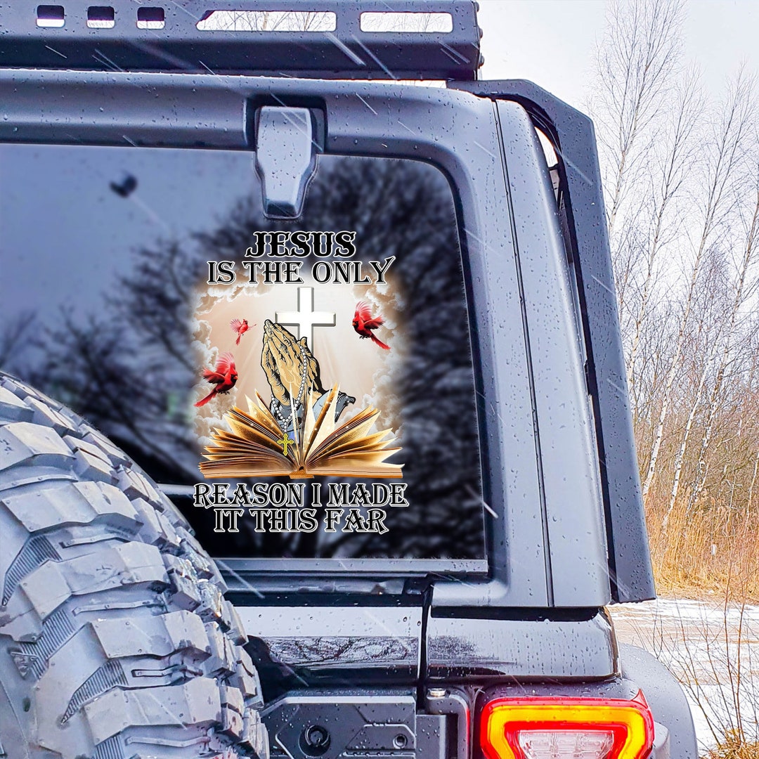 thumbnail image 2 of "Jesus Saves" Vinyl Window Decal – 6.25x3 Inches – Black, White, Or Red – For Car, RV, Or Truck 2 of 4