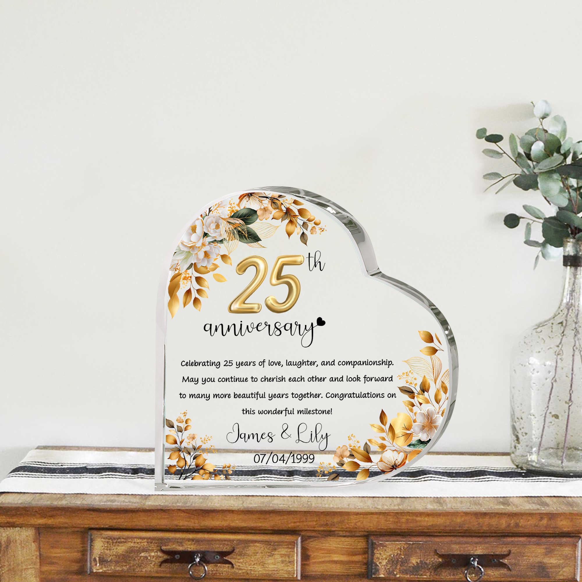 Placca acrilica a forma di cuore in cristallo personalizzato per il 15° anniversario di matrimonio, regali di nozze in cristallo per i genitori, 15° anniversario - Italia