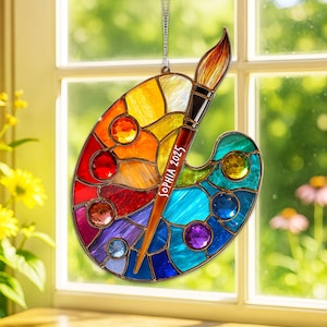 2D FLAT Personalized Painter's Art Palette Christmas Acrylic Suncatcher, Artist Painter Acrylic Window Hanging Ornament, Gift for Artist