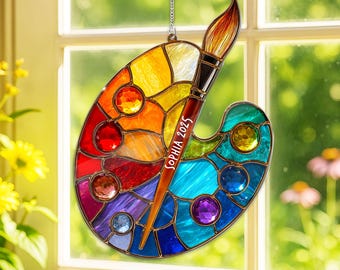 2D FLAT Personalized Painter's Art Palette Christmas Acrylic Suncatcher, Artist Painter Acrylic Window Hanging Ornament, Gift for Artist