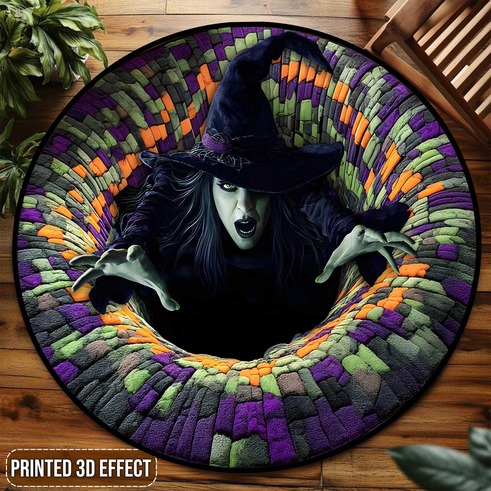Large Spooky Rug 3D Printed Halloween Witch Rug, Spooky Halloween Round Mat, Halloween ...