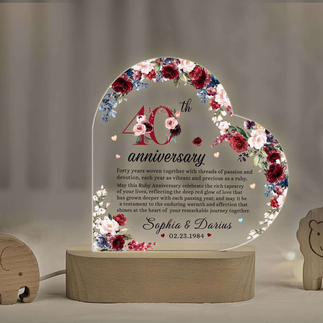 40th Anniversary Wooden Base Lamp, 40th Wedding Anniversary Gifts, Ruby ...
