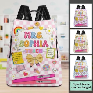 Personalized Teacher PU Leather Backpack, Back To School Gift, First Day Of School, End Of Year Christmas, Teacher Appreciation Bags Gift