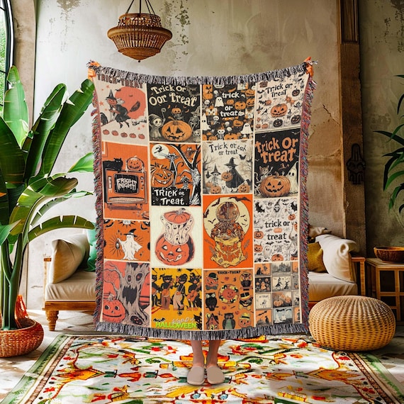Halloween Woven Blanket, Ghosts Woven Throw, Halloween Blanket, Halloween Home Decor, Halloween Gifts, Horror Vintage Blanket