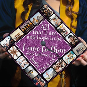 Gepersonaliseerde foto dankbaar afstuderen Cap Topper, Grad Cap Topper, Class Of 2024, All That I Am & Hope To Be, afstuderen decoratie