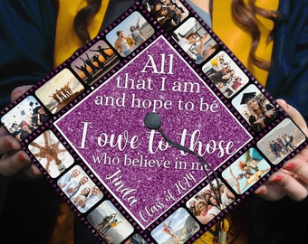 Personalized Photo Thankful Graduation Cap Topper, Grad Cap Topper, Class Of 2024, All That I Am & Hope To Be, Graduation Decoration