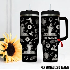 Personalized Name DJ 40 Oz Tumbler, DJ Gifts, Birthday Gifts For DJ, Dj Engraved Tumbler With Handle