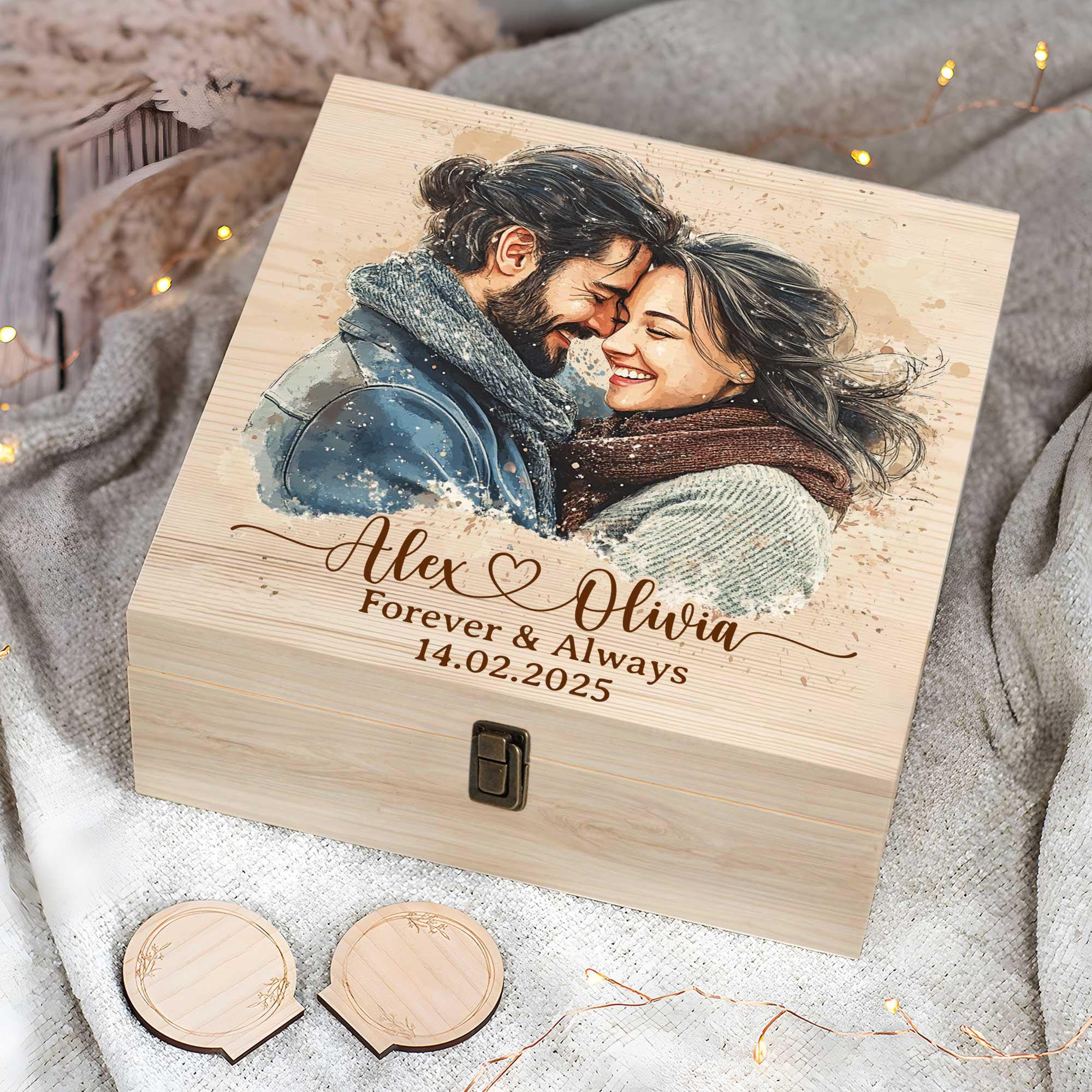 Personalized Photo Keepsake Box For Couple, Custom Couple Memory Box, Couple Gift, Wedding Gifts, Anniversary Gifts For Girlfriend Boyfriend