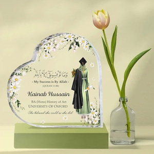 Personalized Muslim Graduation Print Heart Acrylic Plaque, Muslim Graduation Gift, Islamic Graduation Gift For Her With Arabic Quote
