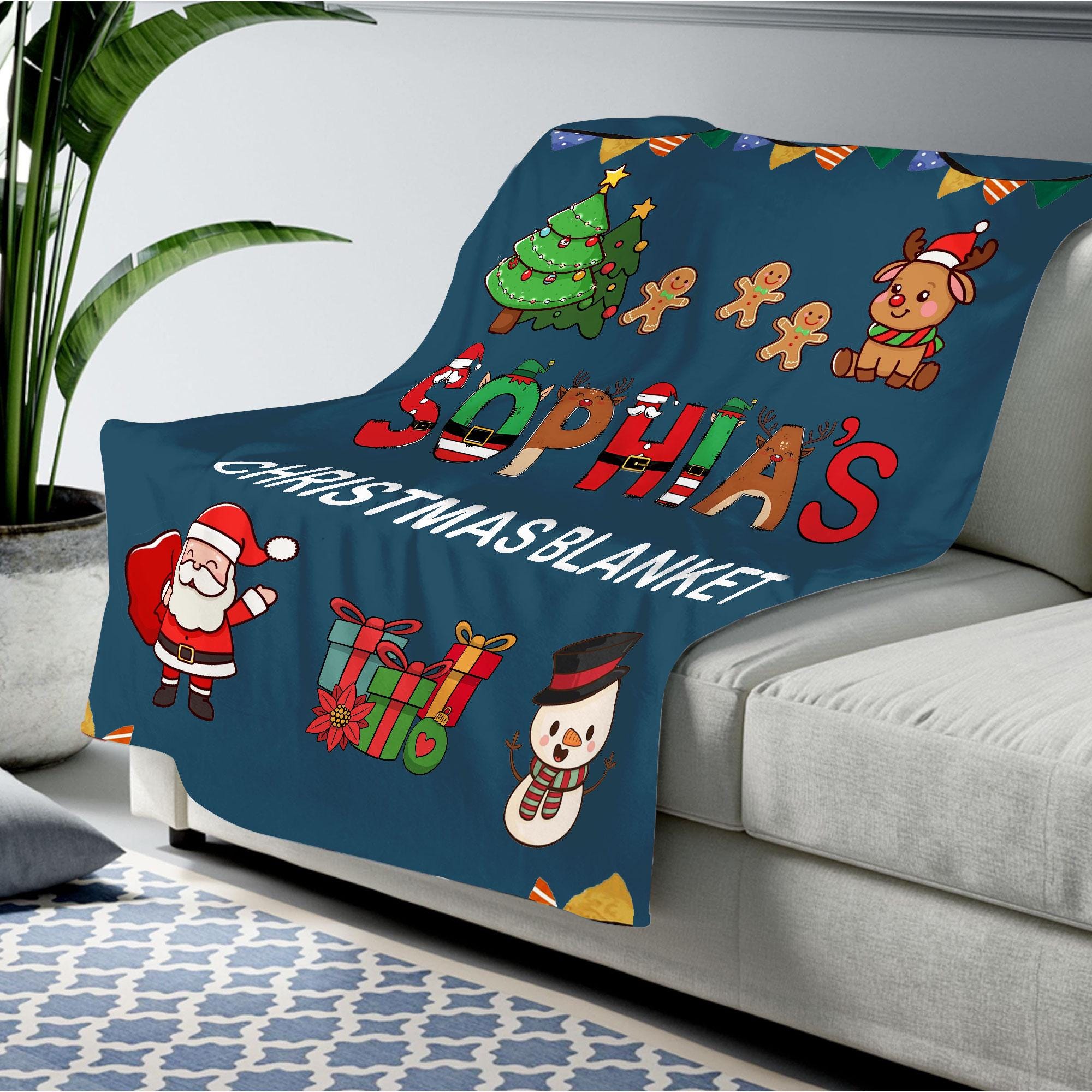 Personalized Christmas Sherpa Blanket With Kid&#39;s Name, Baby Blanket, Christmas Gifts For Kid, Christmas Blanket for Kids, Kids Santa Blanket