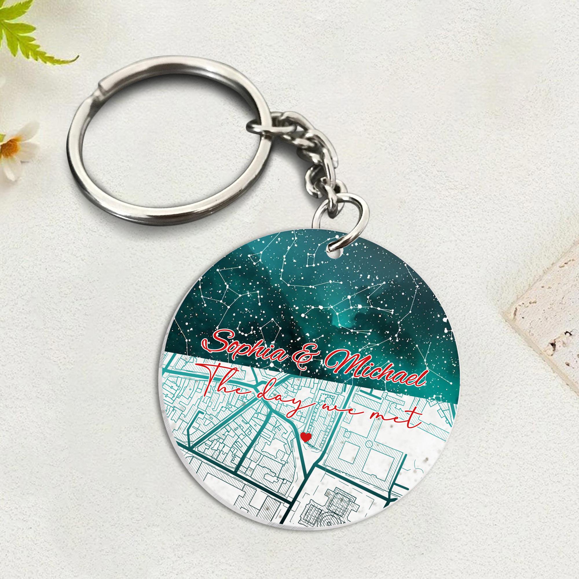 Personalized The Map Where We Began And Star Map Acrylic Keychain, Where We Began Gift, The Night We We Met Firstly Together Keepsake Gift