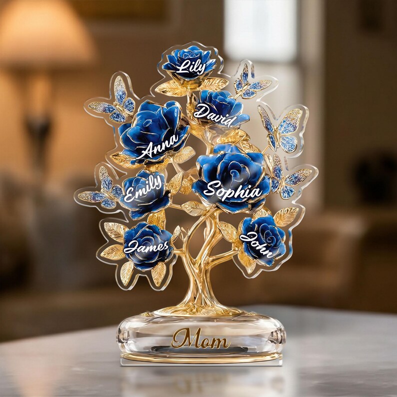 Custom Family Tree Acrylic Block, Gift for Mom, Grandma, Grandkids Tree ...