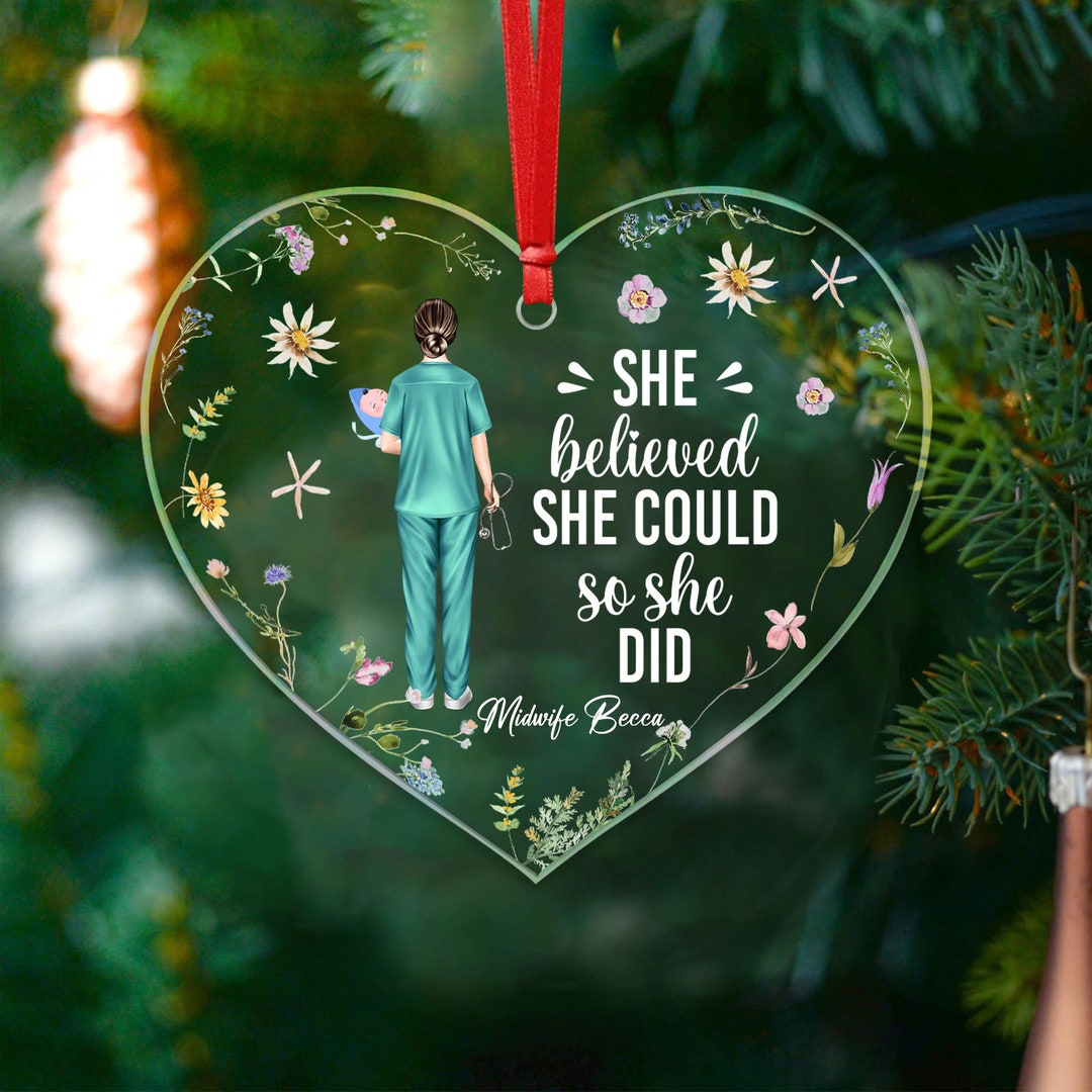 Custom Midwife Gift Acrylic Heart Ornament, Graduation Gifts for