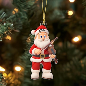 Personalized 2D Flatted Santa Claus Violin Ornament, Custom Christmas Tree Decoration for Music Lovers, Funny Holiday Gift for Violin Player