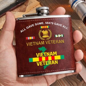 Vietnam Veteran Leather Flask, Proudly Served Military Veteran Flask, Father's Day Gift For Grandpa, Military Leather Hip Flask