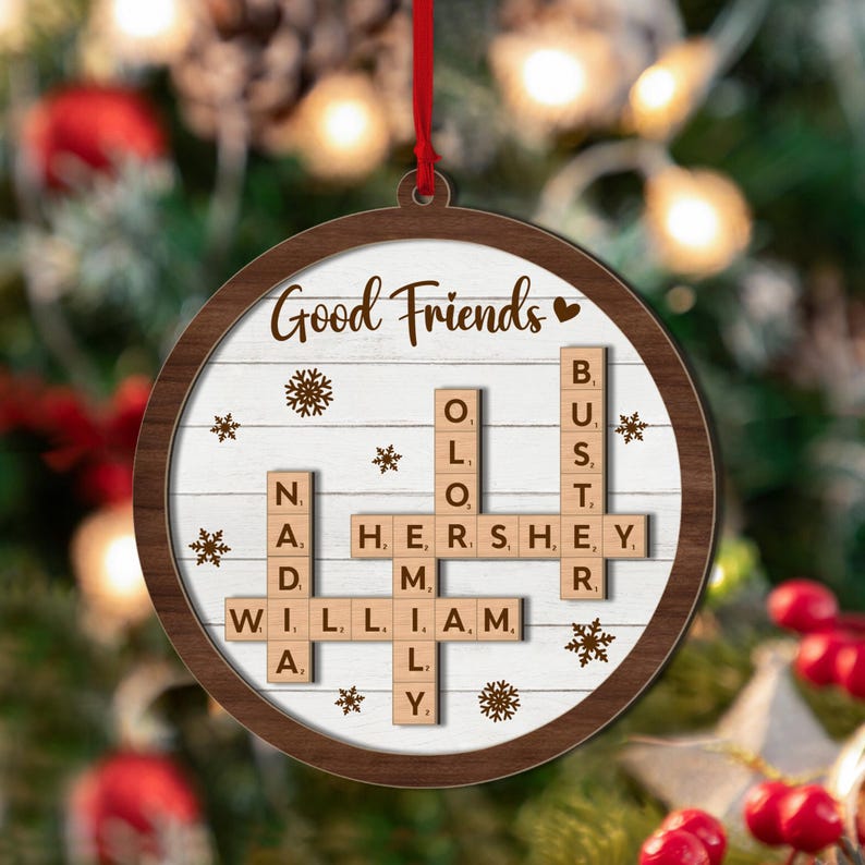 Personalized Friends Name 2 Layer Wood Ornament, Custom Friends Letter