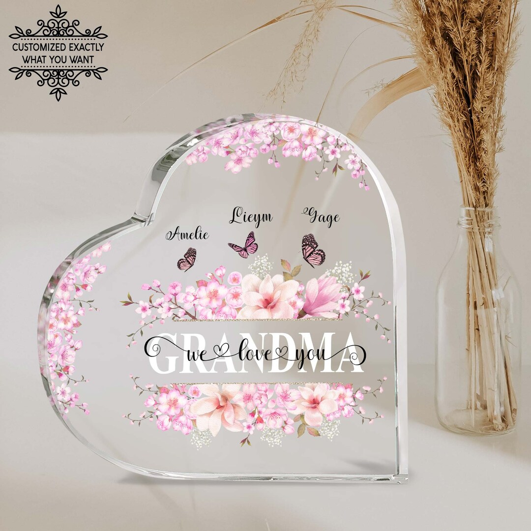 Personalized Grandkids Name Grandma Heart Acrylic Plaque, Grandma Gifts ...