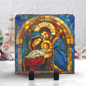 Scena Narodzenia Dzieciątka Jezus, Maryja, Józef Sztuczny Witraże Kamień, Święta Rodzina Łupek, Dekoracja Bożonarodzeniowa, Religijny Prezent, Chrześcijańska Pamiątka