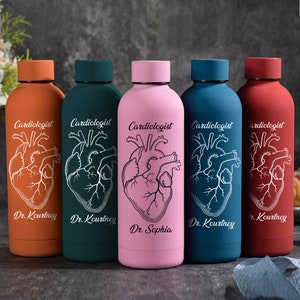 Personalized Cardiologist 17 Oz Water Bottle, School Cardiologist Gifts, Anatomical Heart Bottle, Graduation Gifts, Heart Surgeon Gifts