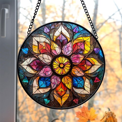 Handmade Resin Mandala Sun Catcher – Window Decoration In Red, Orange, Yellow, 14 Cm Diameter - View #11