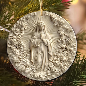 Adorno acrílico floral de la Virgen María, adorno navideño católico plano en 2D, regalo bendito de Nuestra Señora de Guadalupe, regalo cristiano, regalo religioso