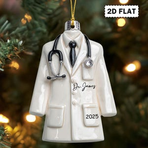 2D Flat Personalized Lab Coat Christmas Acrylic Ornament, Doctor Xmas Ornament, White Coat Ornament, Doctor Gift , Medical Student Ornament