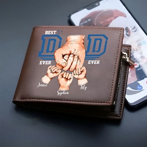 Benutzerdefinierte Familienname männlich Leder Brieftasche, personalisierte Fist Bump Dad Kinder Haustier Leder Brieftasche, Vatertagsgeschenk für Papa, Brieftasche für Männer