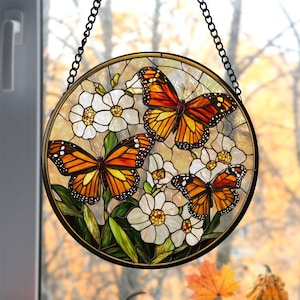 Faux Stained Glass Monarch Butterfly Suncatcher, Butterfly window hangings for garden, House Decoration, Butterfly Decor, Housewarming