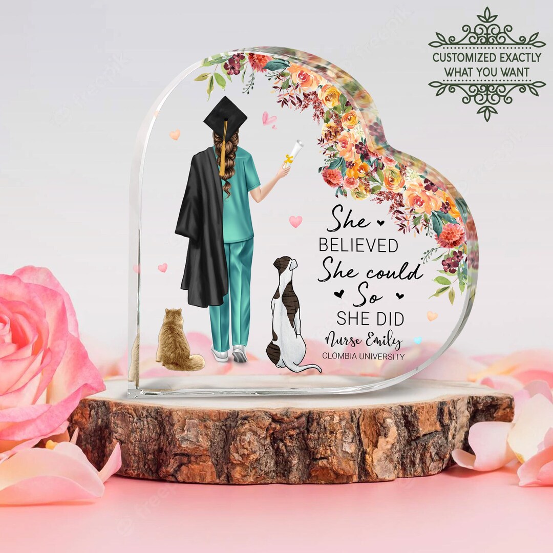 Personalized Veterinarian Graduation Print Heart Acrylic Plaque
