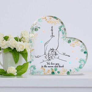 Personalized grandma and kid hands heart acrylic plaque, custom mother&#39;s day gifts for grandma, Christmas gift for grandma, birthday gifts