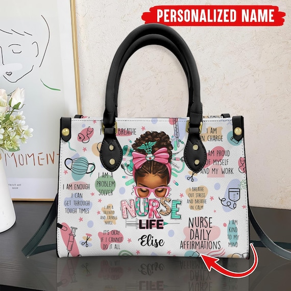 Personalized Name Nurse Life Leather Handbag With Handle Personalized Bags for Black Nurse Nurse Gift Afro Nurse Bags Black Woman Etsy Canada
