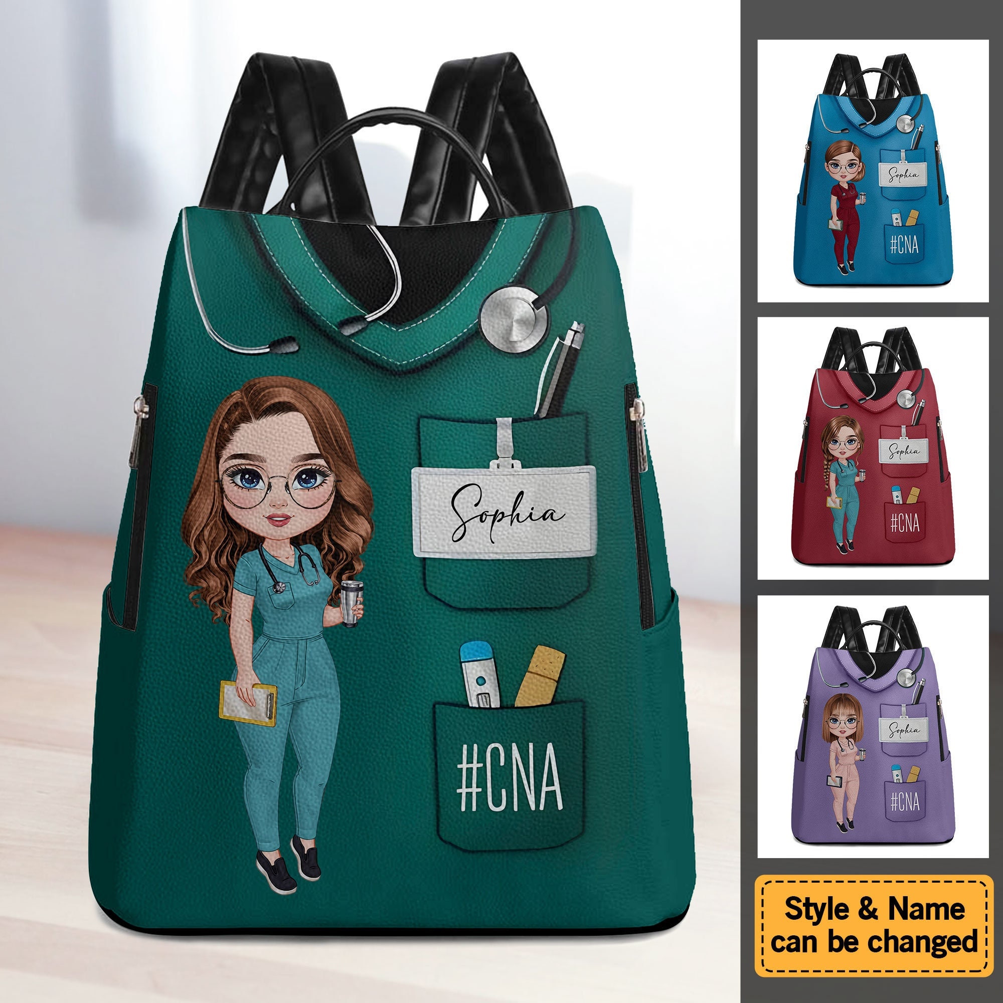 Personalisierter Krankenschwester-Rucksack aus PU-Leder für die Arbeit, Rucksack für Krankenschwester, RN LPN Krankenpflege-Schultasche, Afro-Krankenschwester-Rucksack, Schwarze Frauentaschen