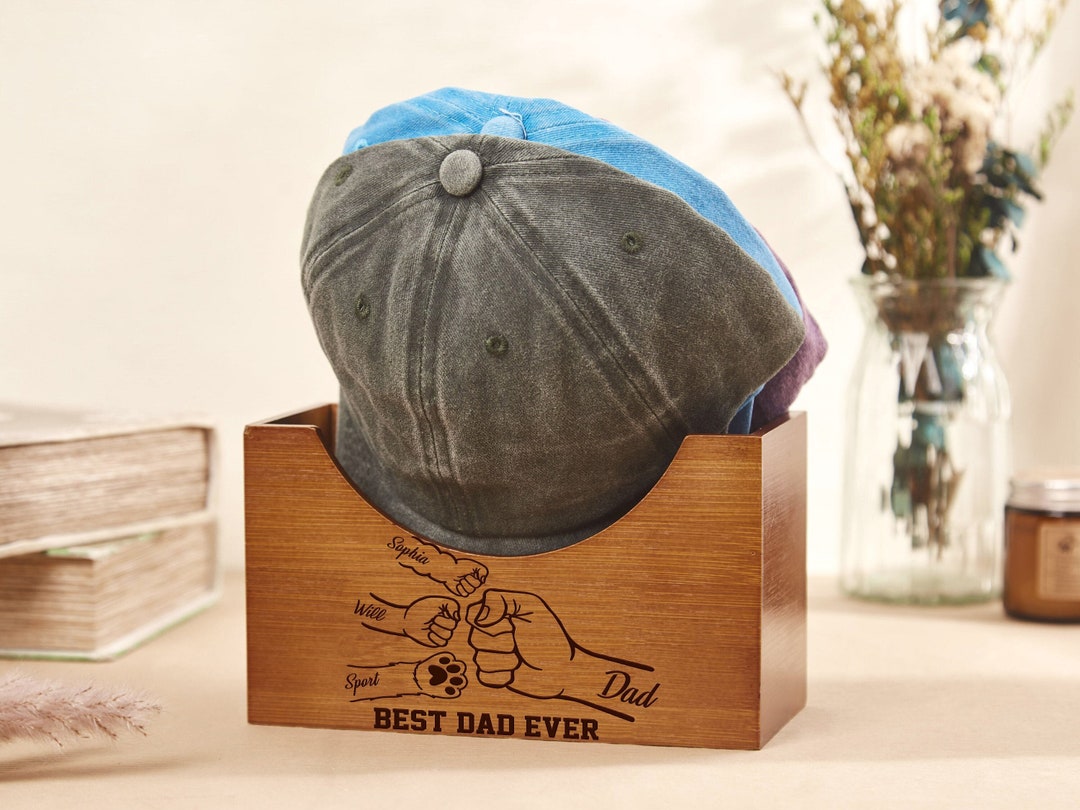Personalized Wooden Hat Holder Kit For Dad - Baseball Cap Organizer & Display Stand