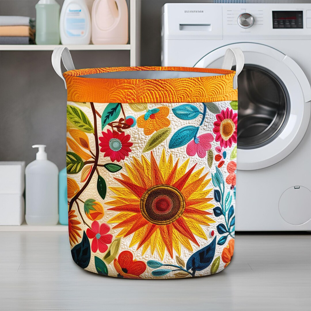 Sunflower Laundry Basket, Colorful Floral Fabric Storage Hamper ...