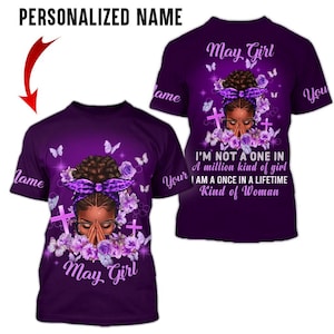 Personalized Name May Birthday Shirt, Legging, Hoodie, May Girl Shirt, Afro Birthday Tshirt, African American Girl Birthday