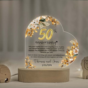 50th Anniversary Wooden Base Lamp, 50th Wedding Anniversary Gifts, Golden Wedding Gifts, 50th Anniversary Gifts For Parents