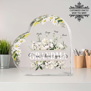 Personalized Grandkids Name Grandma Heart Acrylic Plaque, Grandma Gifts, Mothers Day Gift For Grandma, Christmas Gift For Grandma