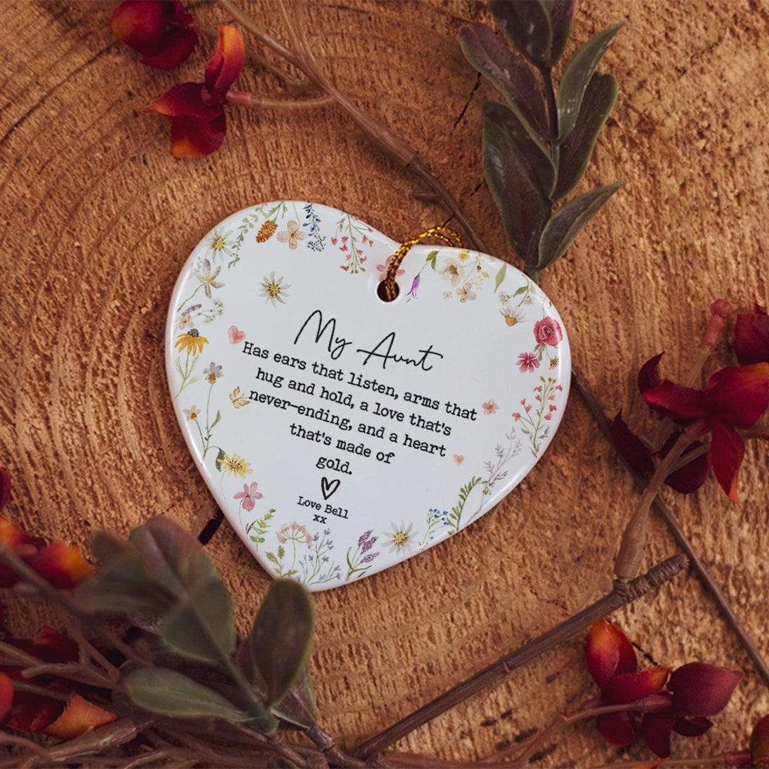 Personalized Ceramic Heart Ornament for Aunt, Christmas Gift for Auntie ...