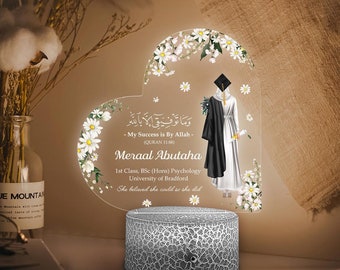 Muslimische Abschlussfeier Print Herz Acryllampe, Muslimische Abschlussfeier, Islamische Abschlussfeier Geschenk für sie mit arabischem Zitat