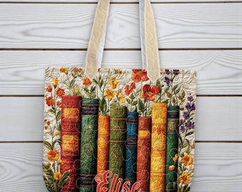 Personalized Book Lover Quilt Tote Bag, Reading Lover Bags, Bookish Gift, Quilt Tote Bag Gift For Book Lovers, Christmas Bookworm Tote Bag