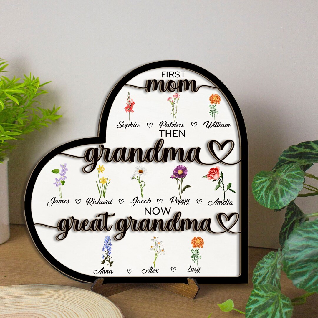 Personalized First Mom Then Grandma Now Great Grandma 2-layered Wooden ...