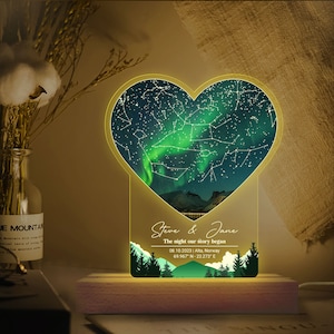 Mappa stellare personalizzata 3D multicolore LED base in legno, luce notturna mappa stellare personalizzata, regali di anniversario, regalo di San Valentino, regalo di coppia