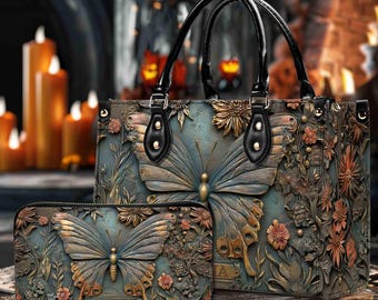 Personalized Cottagecore Butterfly Handbag With Handle, Butterfly With Wildflowers Bags, Boho Gift for Women, Witchy Butterfly Handbag