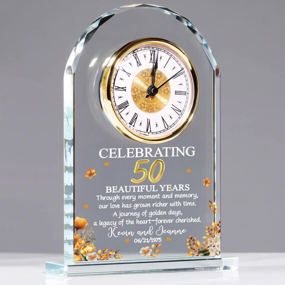 thumbnail image 2 of Handmade Personalised 50th Golden Wedding Anniversary Clock – 30cm Acrylic, Analogue 2 of 6