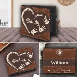 Cartera de cuero personalizada con nombre de papá e hijos, cartera de cuero personalizada con apellido familiar, regalo para el Día del Padre, cartera para hombre, regalo de cumpleaños