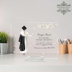 Personalized Muslim Graduation Print Rectangle Plaque, Muslim Graduation Gift, Islamic Graduation Gift For Her With Arabic Quote