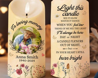 Personalized Photo LED Memorial Candle - Flameless Bereavement Candle With Custom Picture